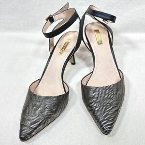 Louise et Cie Womens Black Metallic Textured Pointed Toe 2.5" Kitten Heels 8.5M